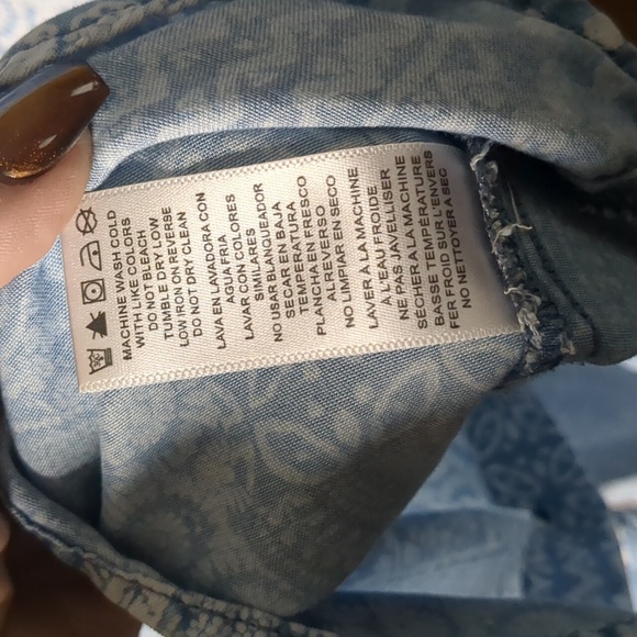 STANDARD GRACE* Sz L long sleeve 2pkt button front denim like patchwork look top - Picture 14 of 14